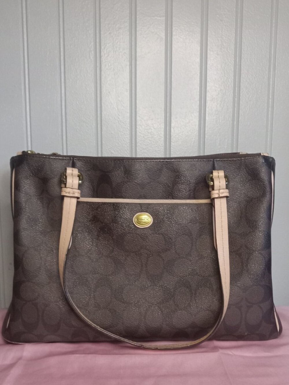 Coach Peyton Signature Jordan Double Zip Carryall Tote Bag